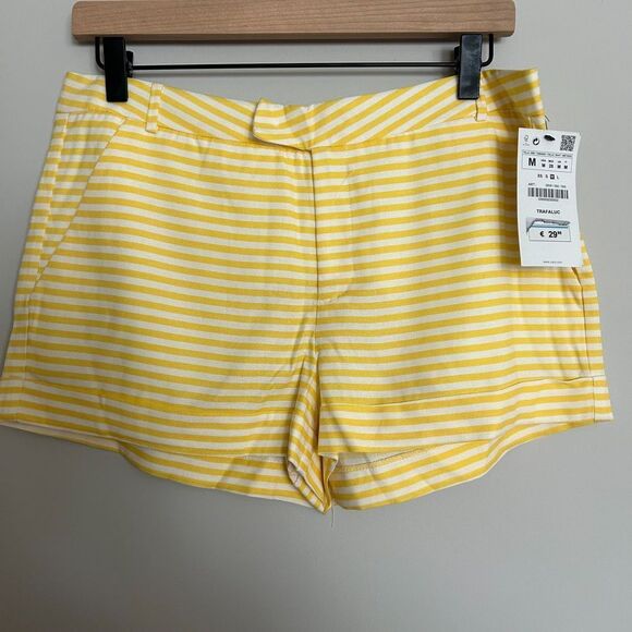 Zara Striped Yellow Shorts Linen Blend - Picture 1 of 7